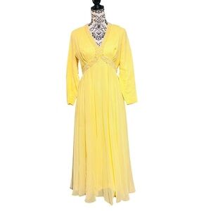 Vintage 60’s/70’s Yellow Chiffon Overlay Gorgeous Dress. S/M